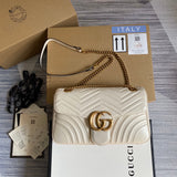 Bellvora ‎443496 Gg Marmont Medium Matelassé Shoulder Bag White Leather Gold Hardware – luxury designer bag at Bellvora