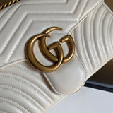 Bellvora ‎443496 Gg Marmont Medium Matelassé Shoulder Bag White Leather Gold Hardware detail shot – authentic designer craftsmanship