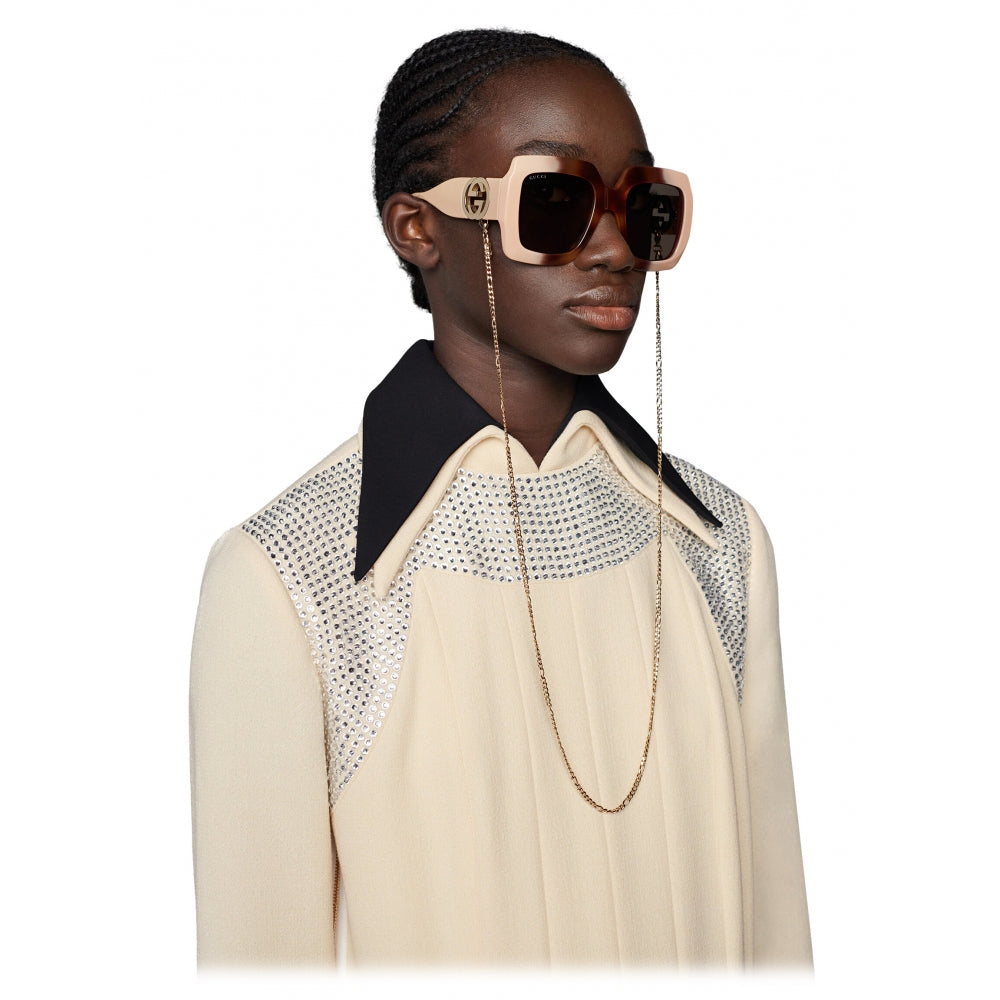 Gucci Sunglasses? Gucci Chain-trimmed Square Oversized Sunglasses Premium Fashion Designer Sunglasses