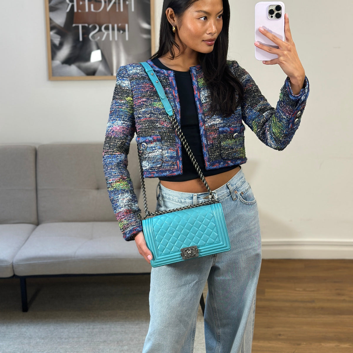 Chanel Bags Chanel *FIRE PRICE* Chanel Teal Medium Boy Bag in Lambskin Leather with Ruthenium Hardware Elegant Everyday Designer Handbag