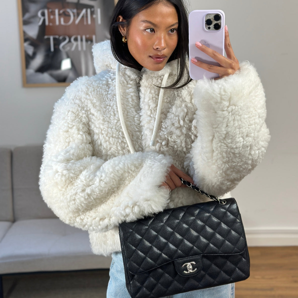 Chanel Bags Chanel Black Jumbo Classic Double Flap Bag in Caviar Leather with Silver Hardware Premium Designer Shoulder Bag