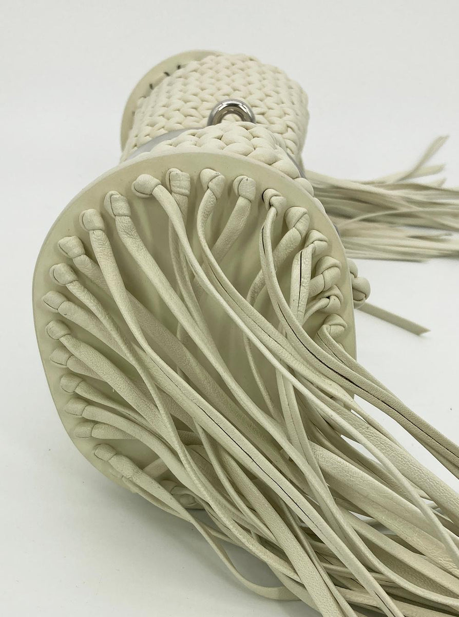 Balenciaga White Leather Tresse Fringe Clutch | Designer Clutch Bag