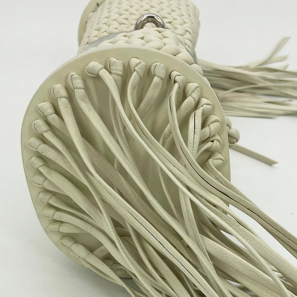 Balenciaga White Leather Tresse Fringe Clutch | Designer Clutch Bag