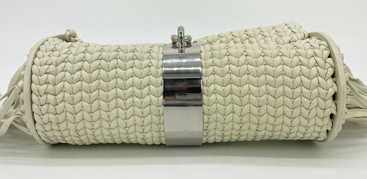 Balenciaga White Leather Tresse Fringe Clutch | Designer Clutch Bag