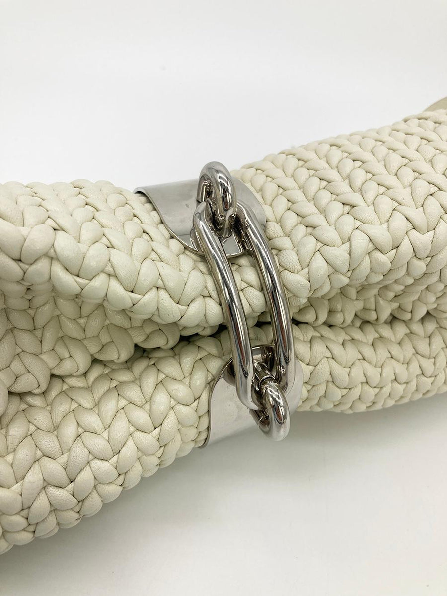 Balenciaga White Leather Tresse Fringe Clutch | Designer Clutch Bag