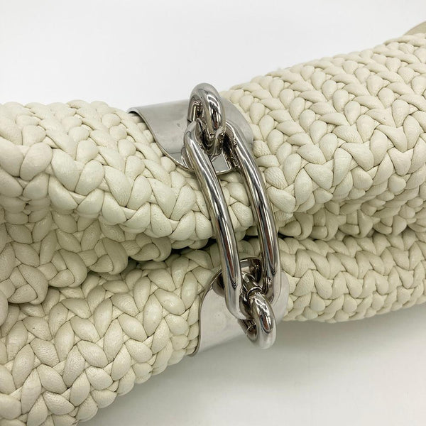 Balenciaga White Leather Tresse Fringe Clutch | Designer Clutch Bag