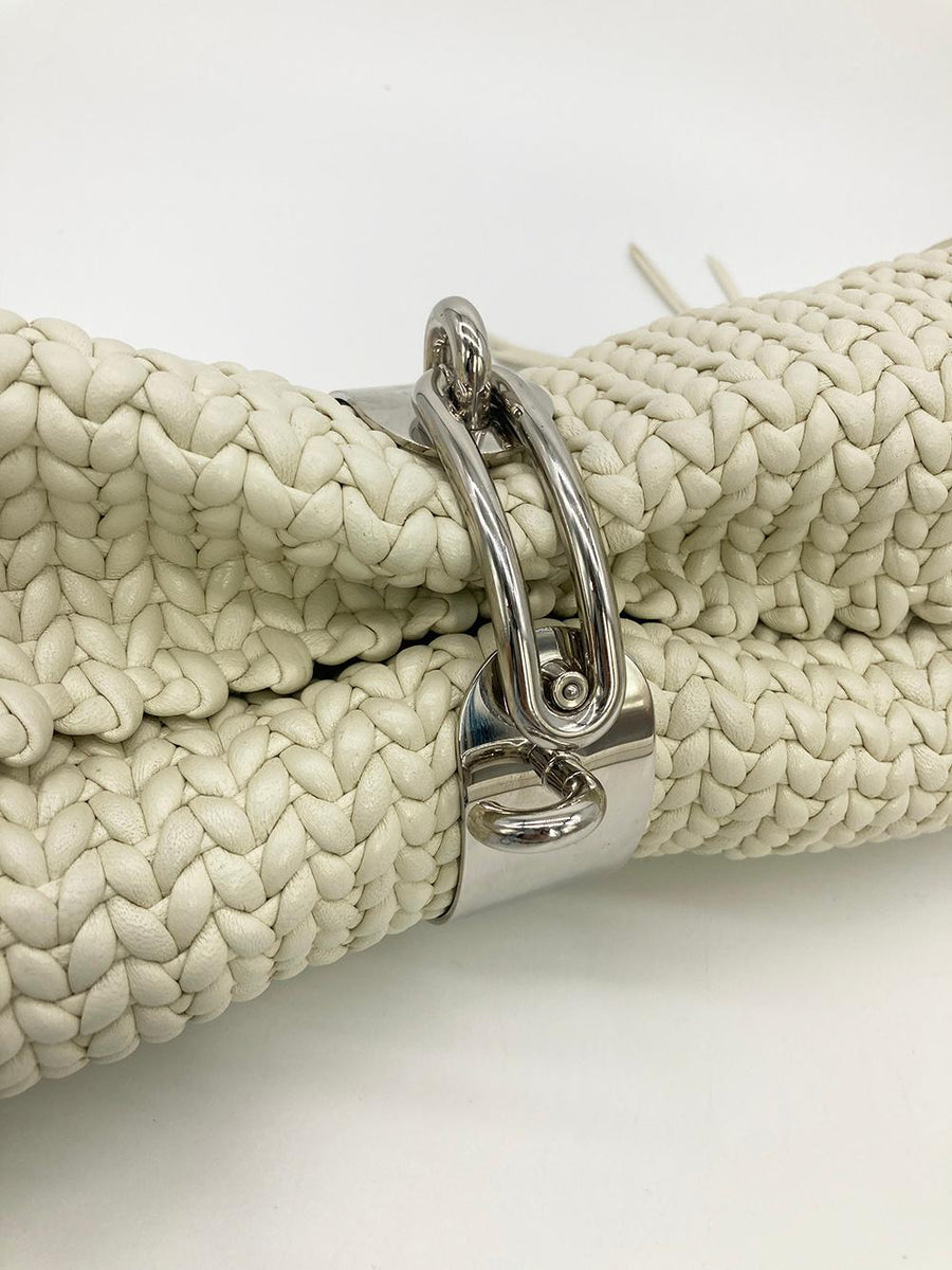 Balenciaga White Leather Tresse Fringe Clutch | Designer Clutch Bag