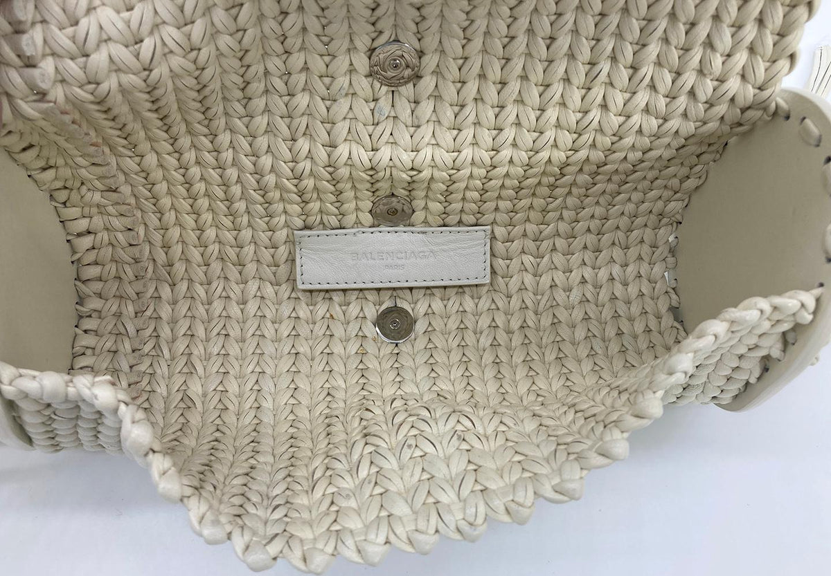 Balenciaga White Leather Tresse Fringe Clutch | Designer Clutch Bag