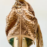 Close-up of Gucci hobo bags hardware and fine stitching