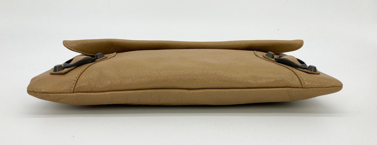 Balenciaga Tan Leather City Envelope Clutch with Mirror | Designer Clutch Bag