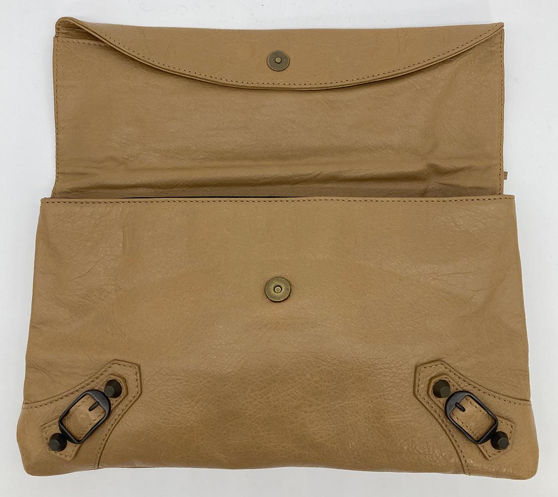 Balenciaga Tan Leather City Envelope Clutch with Mirror | Designer Clutch Bag
