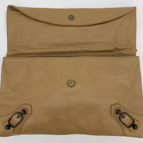 Balenciaga Tan Leather City Envelope Clutch with Mirror | Designer Clutch Bag