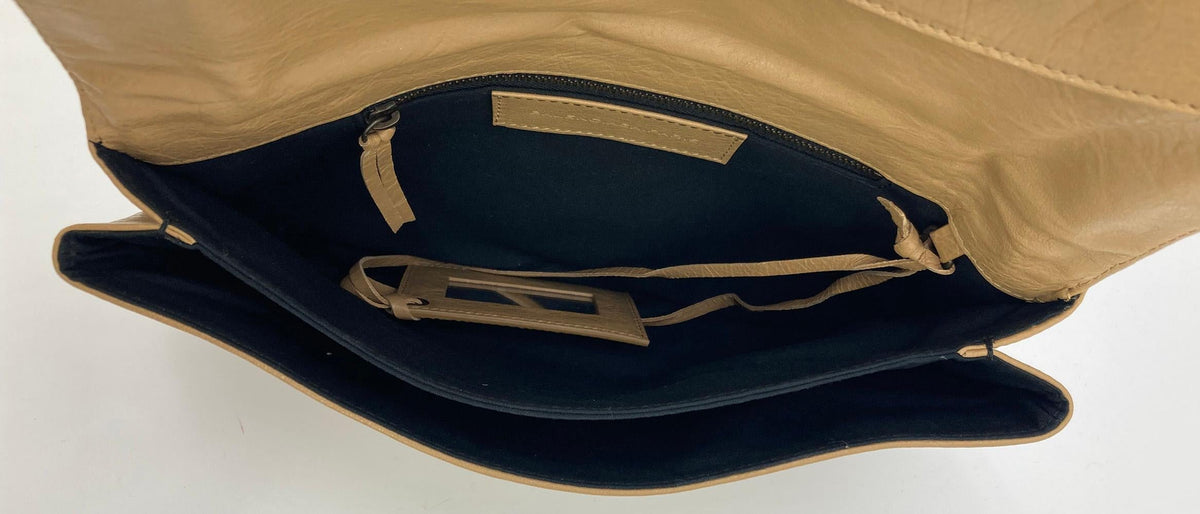 Balenciaga Tan Leather City Envelope Clutch with Mirror | Designer Clutch Bag
