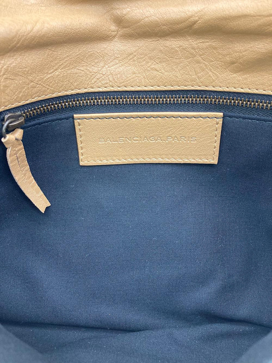Balenciaga Tan Leather City Envelope Clutch with Mirror | Designer Clutch Bag