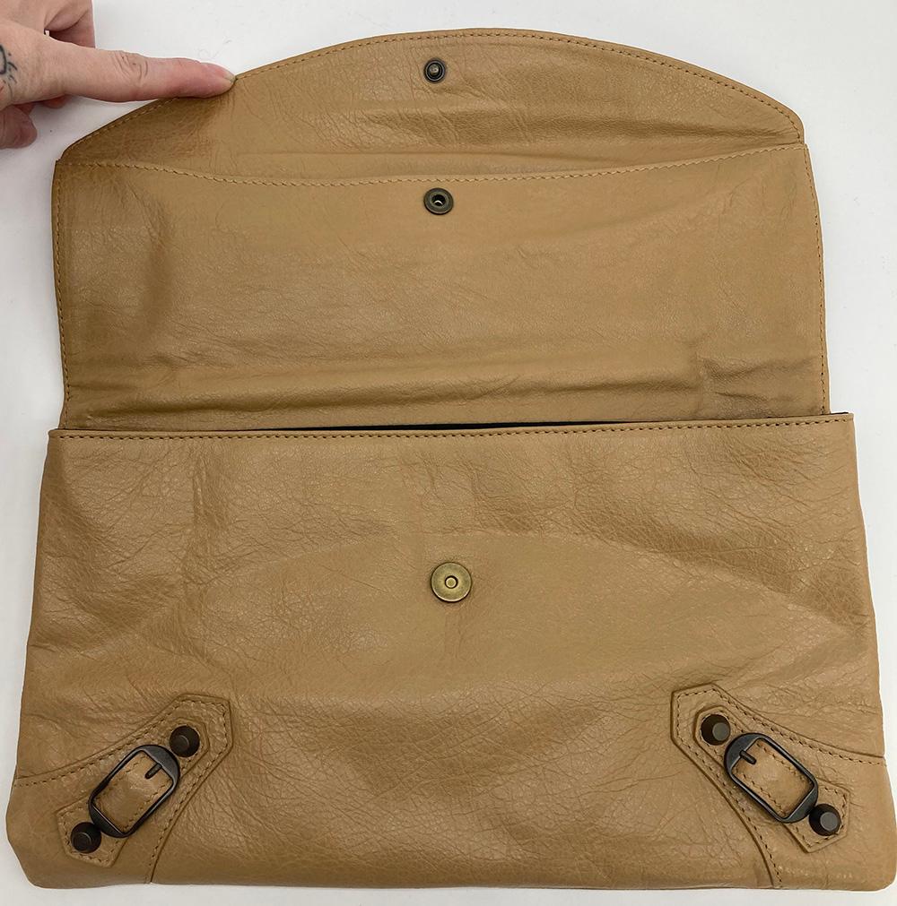 Balenciaga Tan Leather City Envelope Clutch with Mirror | Designer Clutch Bag
