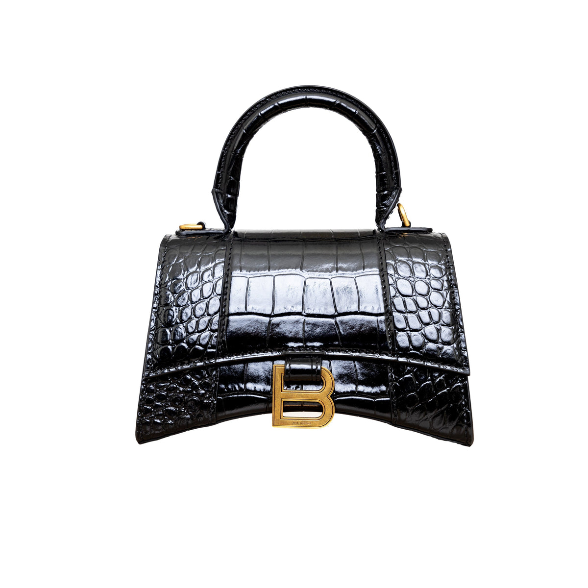 Balenciaga Crocodile Embossed Hourglass XS Bag | Designer Top Handle Bag