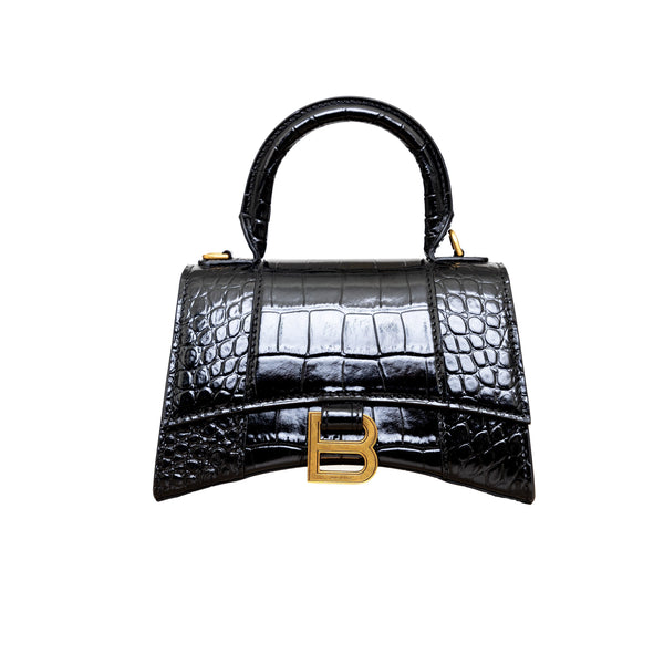 Balenciaga Crocodile Embossed Hourglass XS Bag | Designer Top Handle Bag