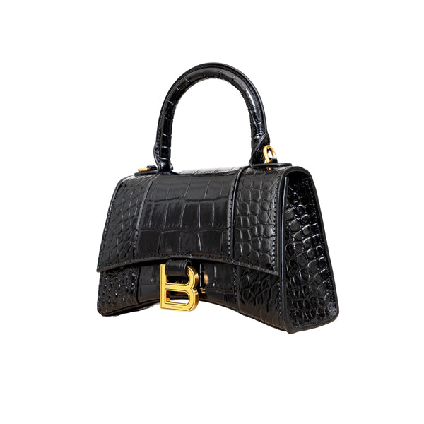 Balenciaga Crocodile Embossed Hourglass XS Bag | Designer Top Handle Bag