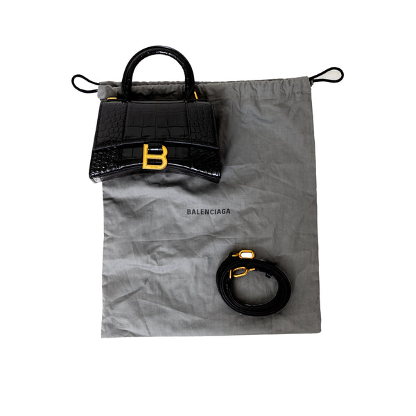 Balenciaga Crocodile Embossed Hourglass XS Bag | Designer Top Handle Bag
