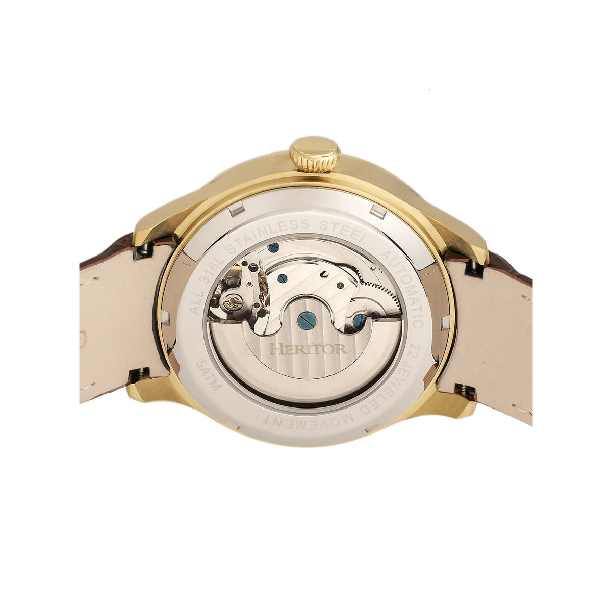 Close-up detail view of Heritor Automatic Gregory unisex gold watch