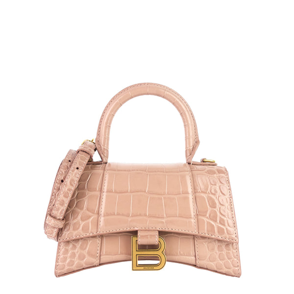 Balenciaga Hourglass XS Croc Embossed Leather Top Handle Bag | Designer Top Handle Bag