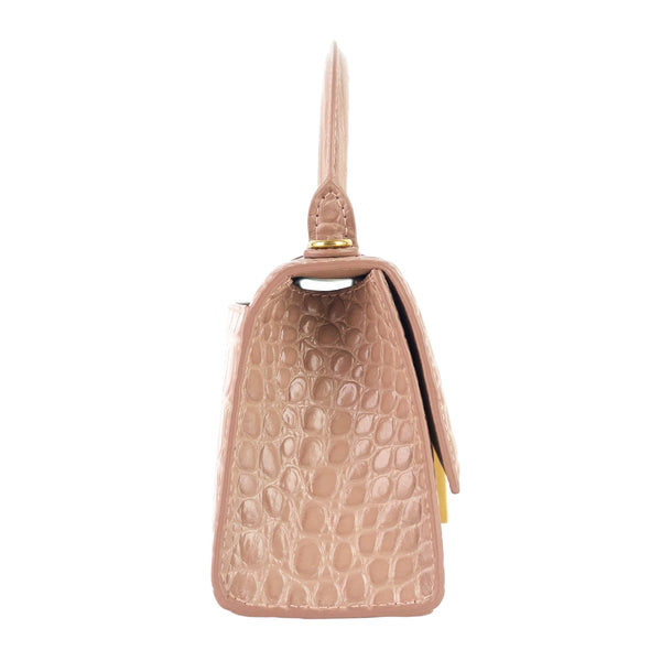 Balenciaga Hourglass XS Croc Embossed Leather Top Handle Bag | Designer Top Handle Bag