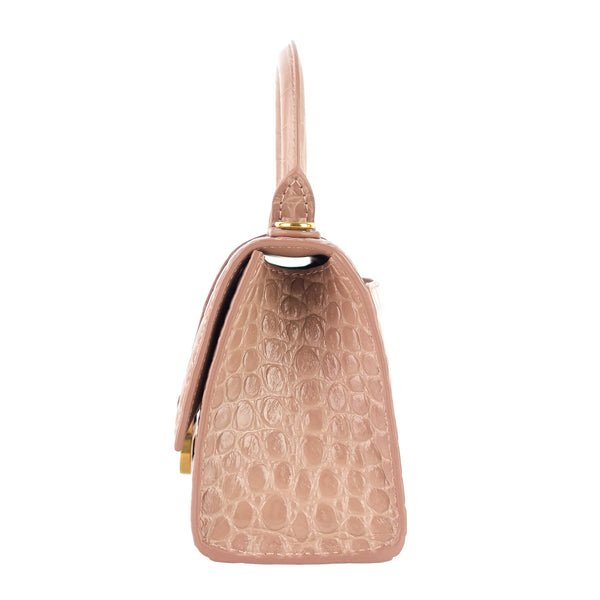 Balenciaga Hourglass XS Croc Embossed Leather Top Handle Bag | Designer Top Handle Bag