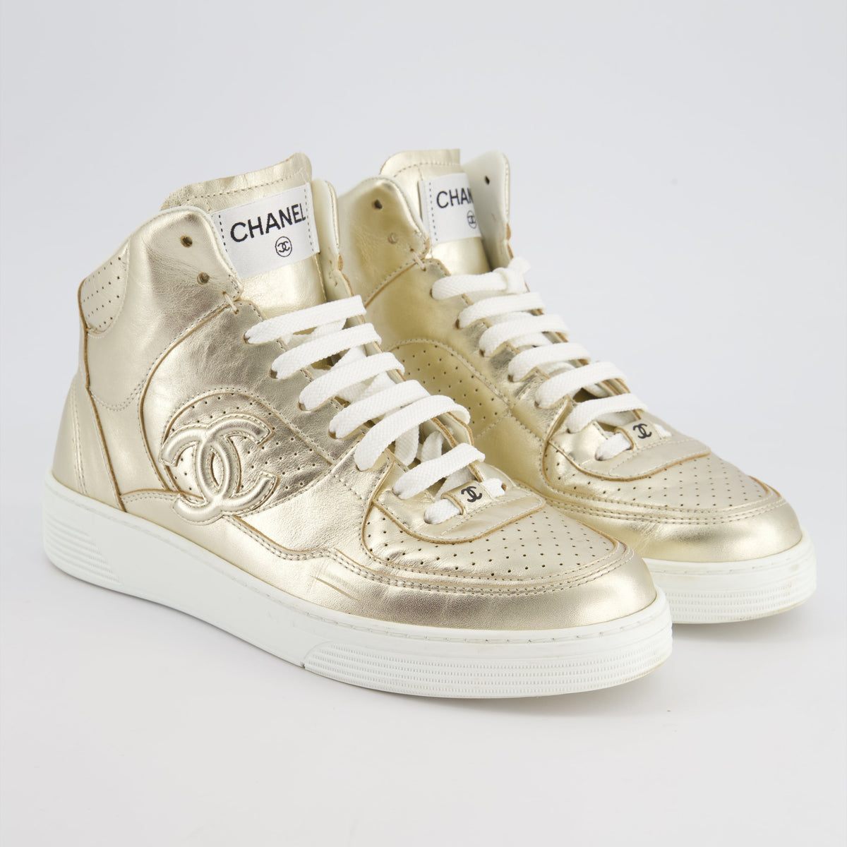 Chanel Shoes? Chanel 24C Metallic Gold High Sneakers in Calfskin Leather with Logo Detail Size EU 39 Luxury Lifestyle Designer Footwear