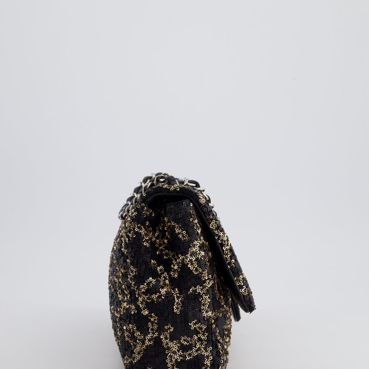Chanel Bags Chanel Black, Gold Sequin Logo Medium Flap Bag with Silver Hardware Premium Designer Shoulder Bag