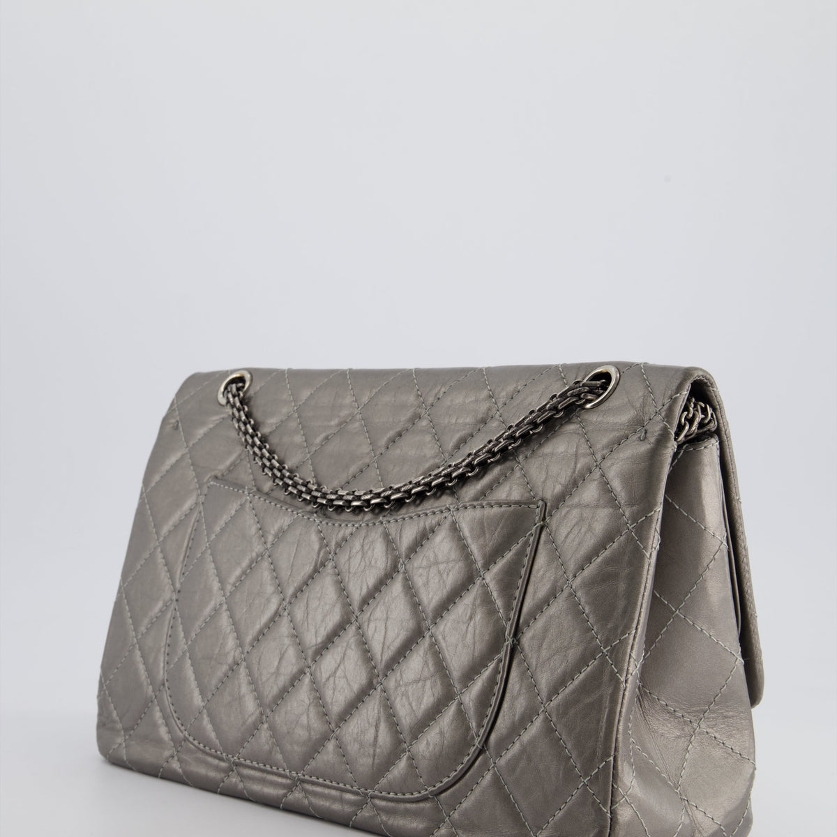 Chanel Bags Chanel 2.55 Jumbo Reissue Bag in Metallic Grey Crumpled Calfskin Leather With Gunmetal Hardware Elegant Everyday Designer Handbag