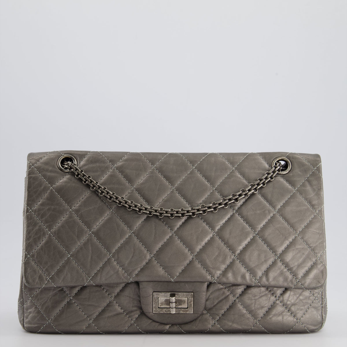 Chanel Bags Chanel 2.55 Jumbo Reissue Bag in Metallic Grey Crumpled Calfskin Leather With Gunmetal Hardware Elegant Everyday Designer Handbag
