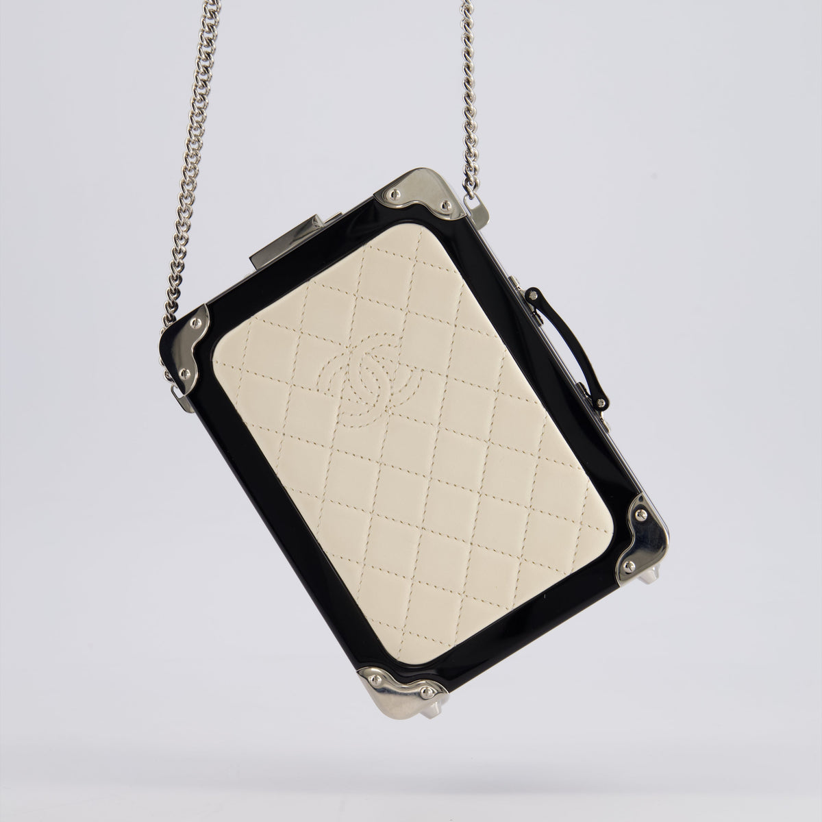 Chanel Bags Chanel *RARE* Chanel 2016 Airlines Evening In The Air Trolley Minaudi?®re Bag with Silver Hardware and Quilted Leather with Logo Detail Elegant Everyday Designer Handbag