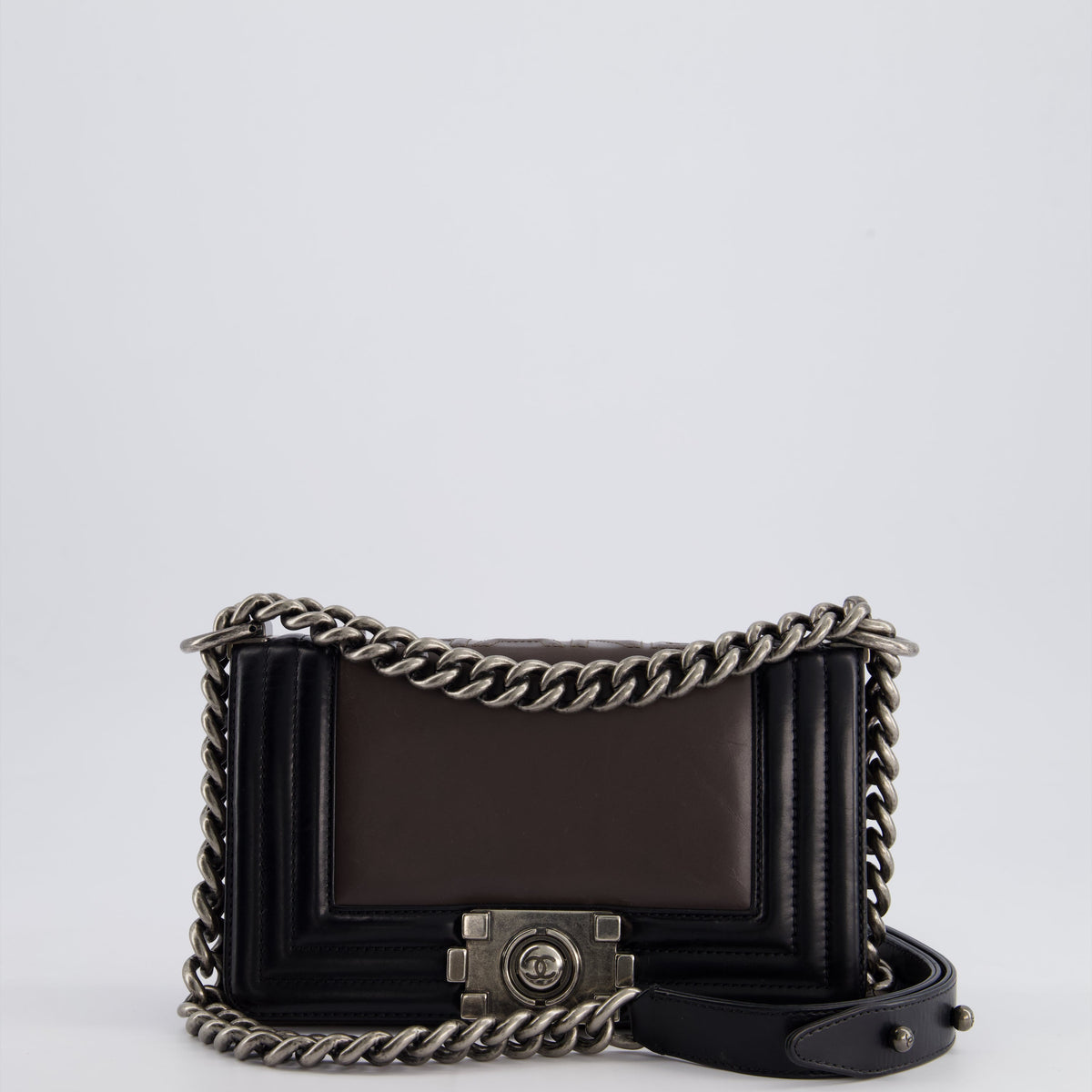 Chanel Bags Chanel *FIRE PRICE* Chanel Brown and Black Small Boy Bag in Smooth Calfskin with Ruthenium Hardware Luxury Designer Leather Handbag