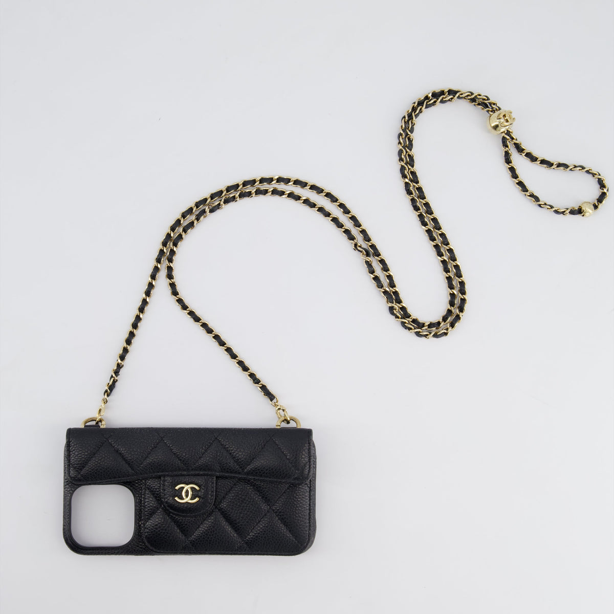 Chanel Accessories? Chanel Black Caviar Cross-Body Phone Case with Champagne Gold Hardware For iPhone 15 Pro Max Luxury Designer Fashion Accessory