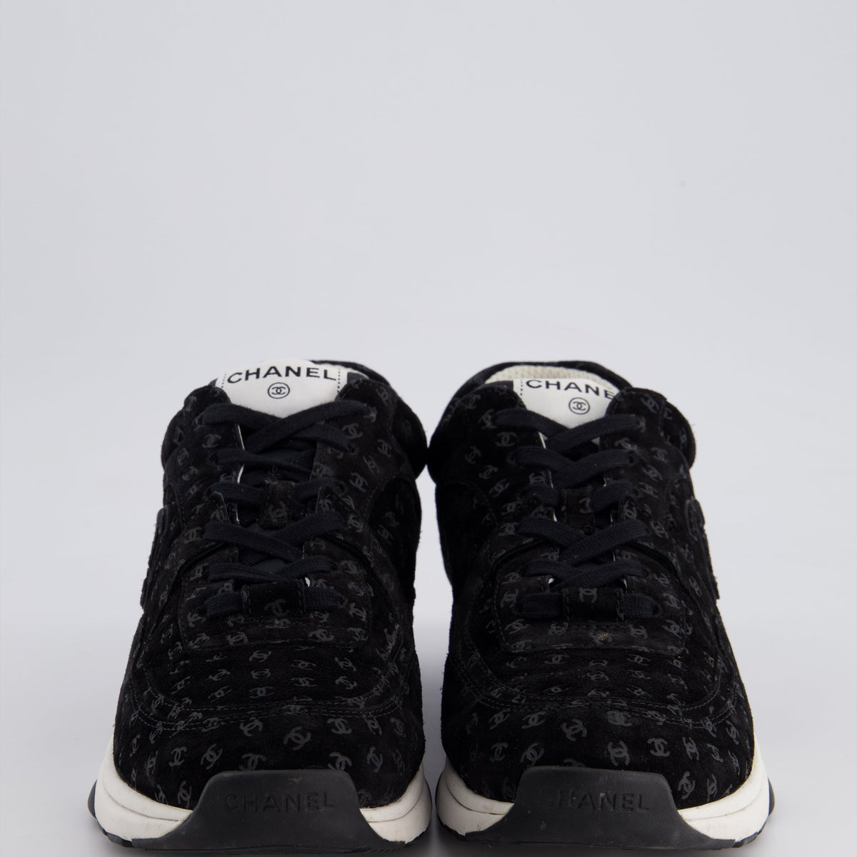 Chanel Shoes? Chanel Black Suede Sneakers with Logo Size EU 41.5 Comfortable Everyday Designer Shoes