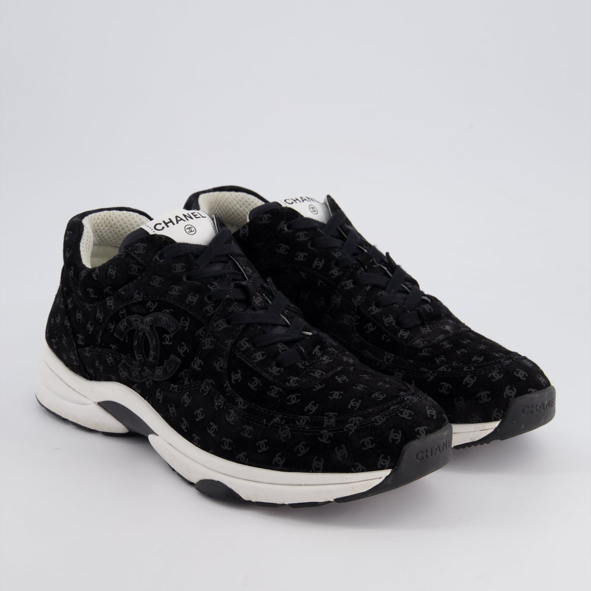 Chanel Shoes? Chanel Black Suede Sneakers with Logo Size EU 41.5 Comfortable Everyday Designer Shoes