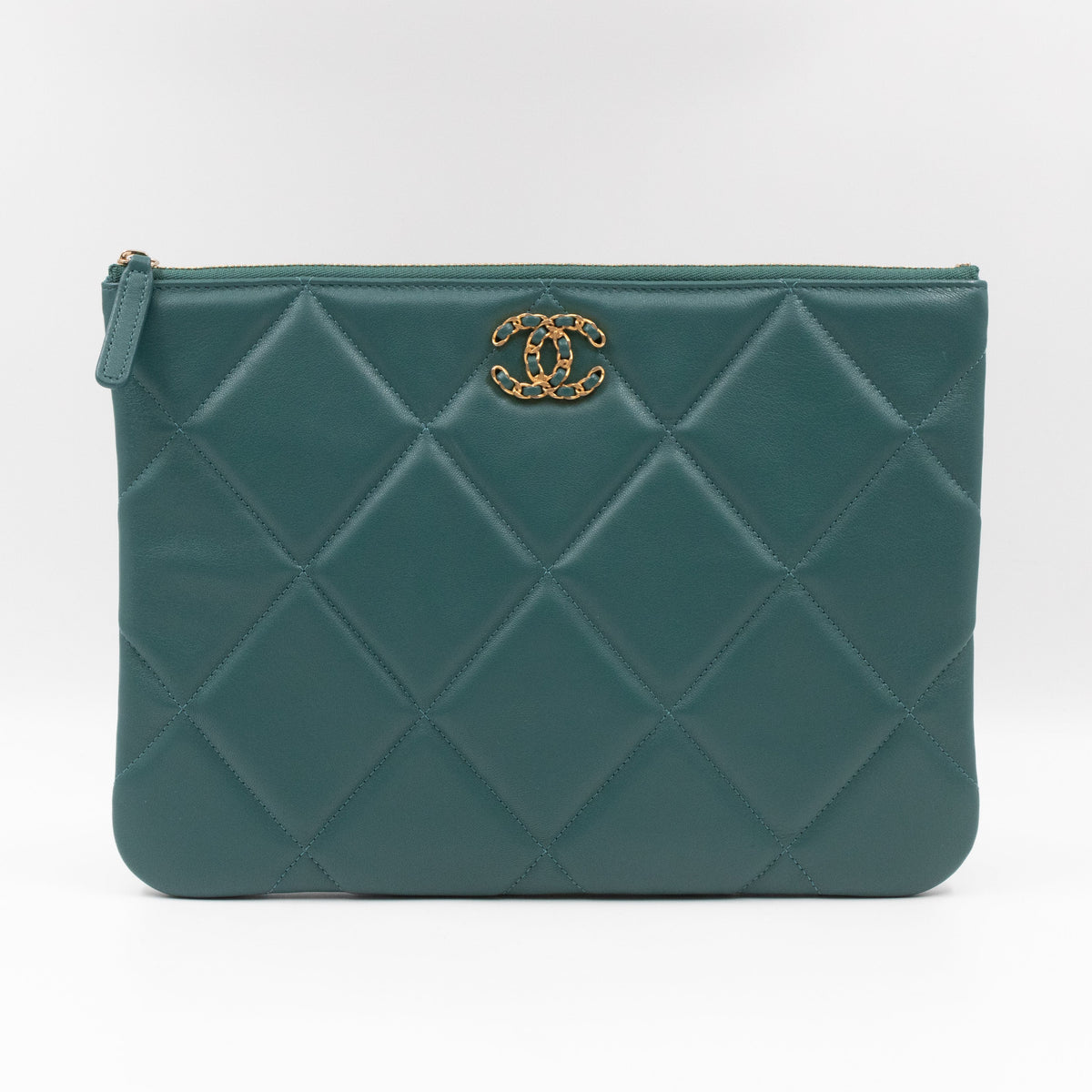 Chanel Wallets? Chanel 19 Pouch Large Teal Quilted Leather Premium Leather Designer Wallet