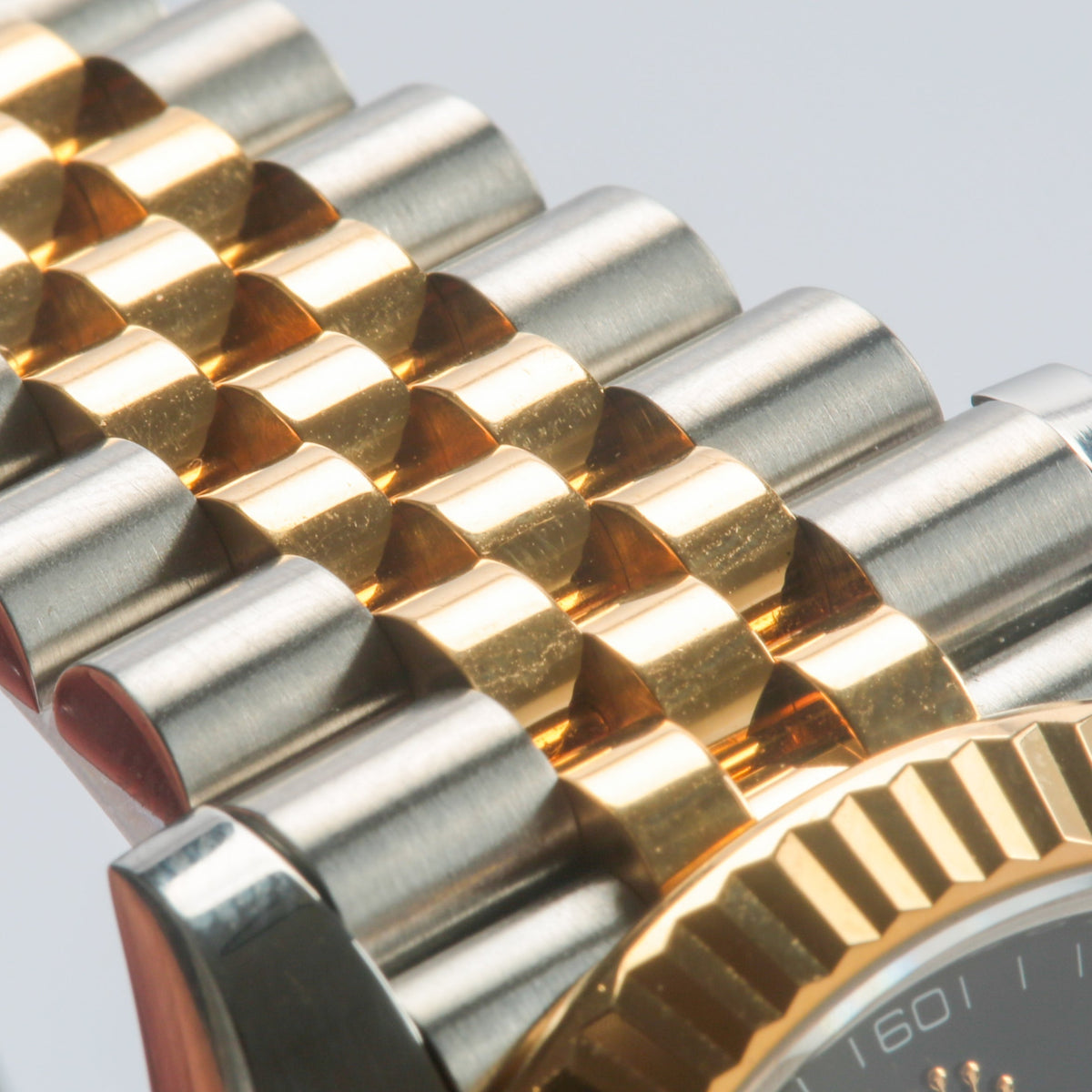 Front view of Rolex unisex two tone watch