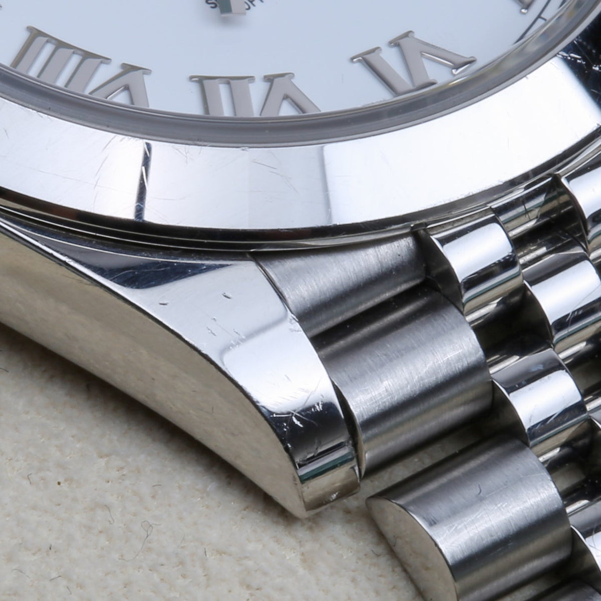 Close-up detail view of Rolex unisex watch