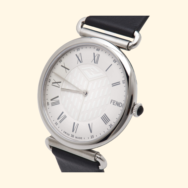 Front view of Fendi men's silver watch