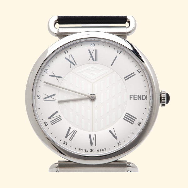 Side view of Fendi men's silver watch