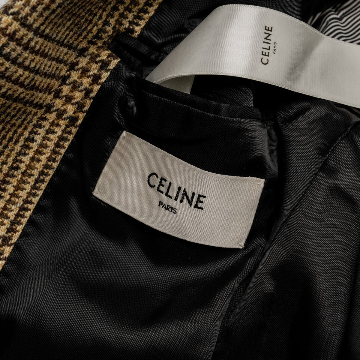 Celine Jackets? Celine Size 34 Houndstooth Blazer Wool Brown Green Luxury Designer Outerwear Jacket