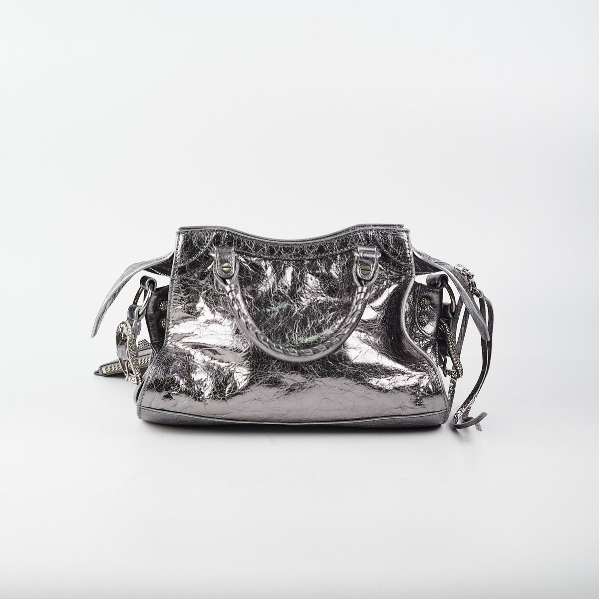 Balenciaga Neo Cagole XS Bag Silver | Studded Leather Shoulder Bag