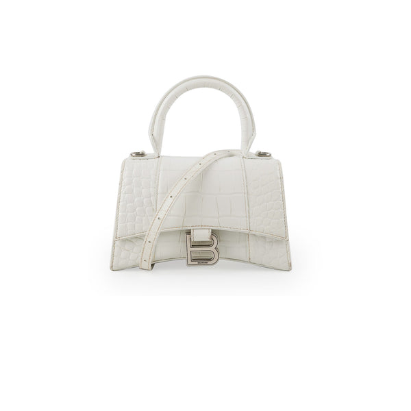 Balenciaga Hourglass XS White Croc | Designer Top Handle Bag