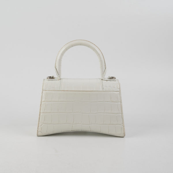 Balenciaga Hourglass XS White Croc | Designer Top Handle Bag