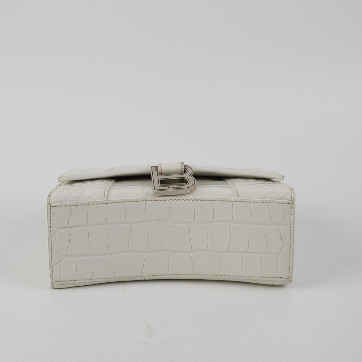 Balenciaga Hourglass XS White Croc | Designer Top Handle Bag