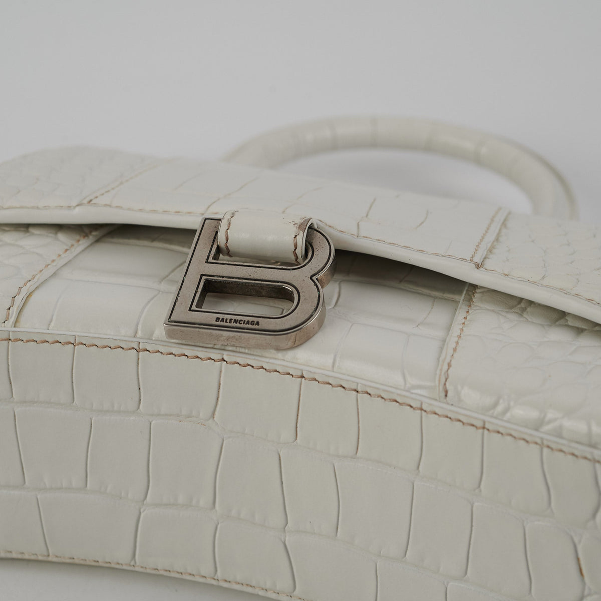 Balenciaga Hourglass XS White Croc | Designer Top Handle Bag