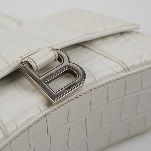 Balenciaga Hourglass XS White Croc | Designer Top Handle Bag