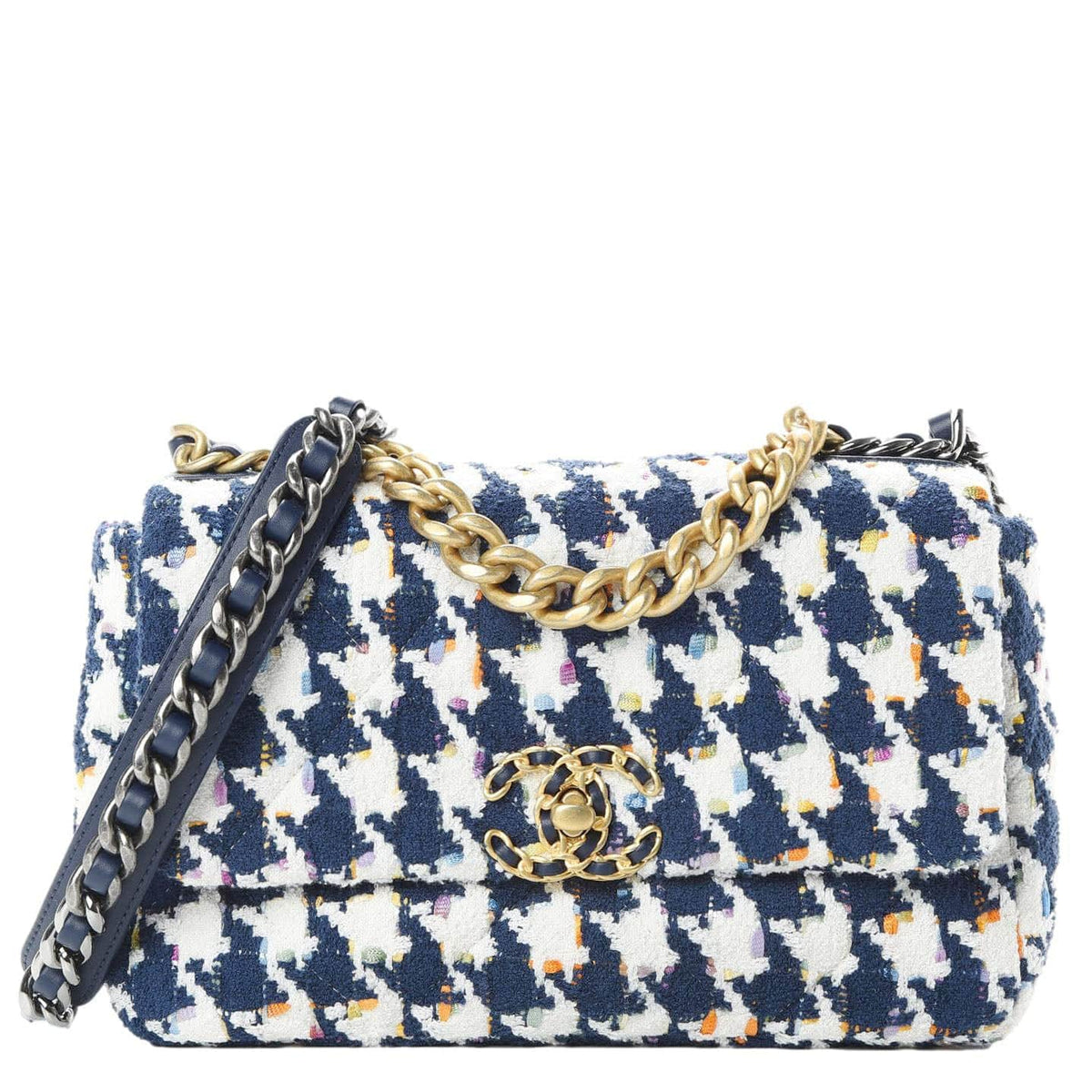 Chanel Bags Chanel 19 Flap Medium Quilted Tweed Hobo Bag Navy Blue Luxury Designer Leather Handbag