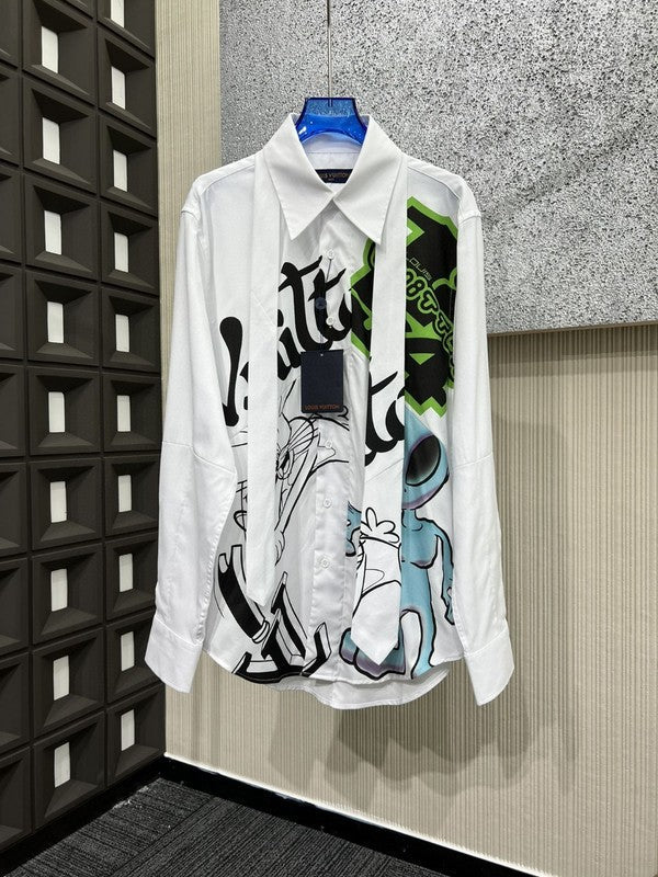 Flat lay presentation of Louis Vuitton luxury clothing with streetwear-inspired cut